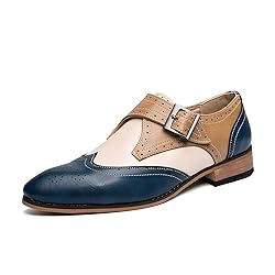 HuitJours Men Vintage Multicolor Monk Strap Loafer