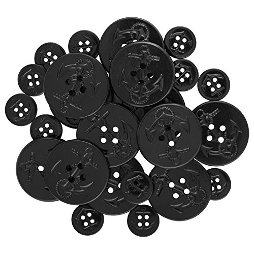ButtonMode Universal Pea Coat Buttons 24pc Set Includes 12 Jacket Front Buttons x 32mm (1Â¼ Inches) and 12 Jacket Sleeve Buttons x 15mm (5/8 Inch), Black, 24-Buttons
