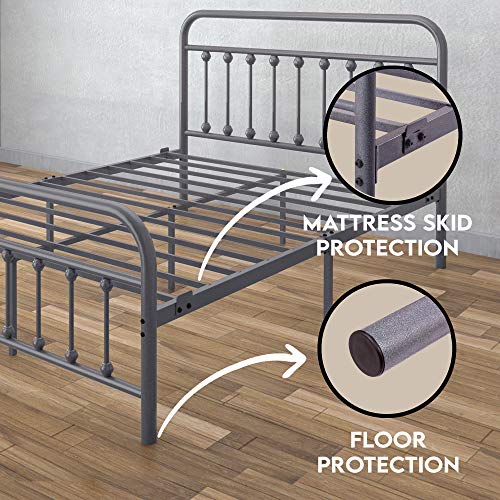 AMBEE21 Vintage Queen Metal Bed Frame with Headboard and Footboard