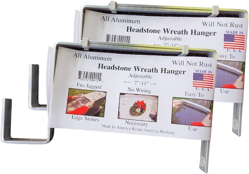 Wreath Hangers - Headstone Wreath Holder Hanger 2-Pack, Solid Aluminum, Adjustable, Will Not Rust, Made in USA