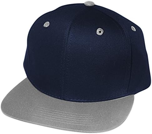 QML Premium Cotton Snapback Baseball Cap Solid and 2-Tones ( 33 Colors / Adjustable) (2 TONE, NAVY/LIGHT GREY)