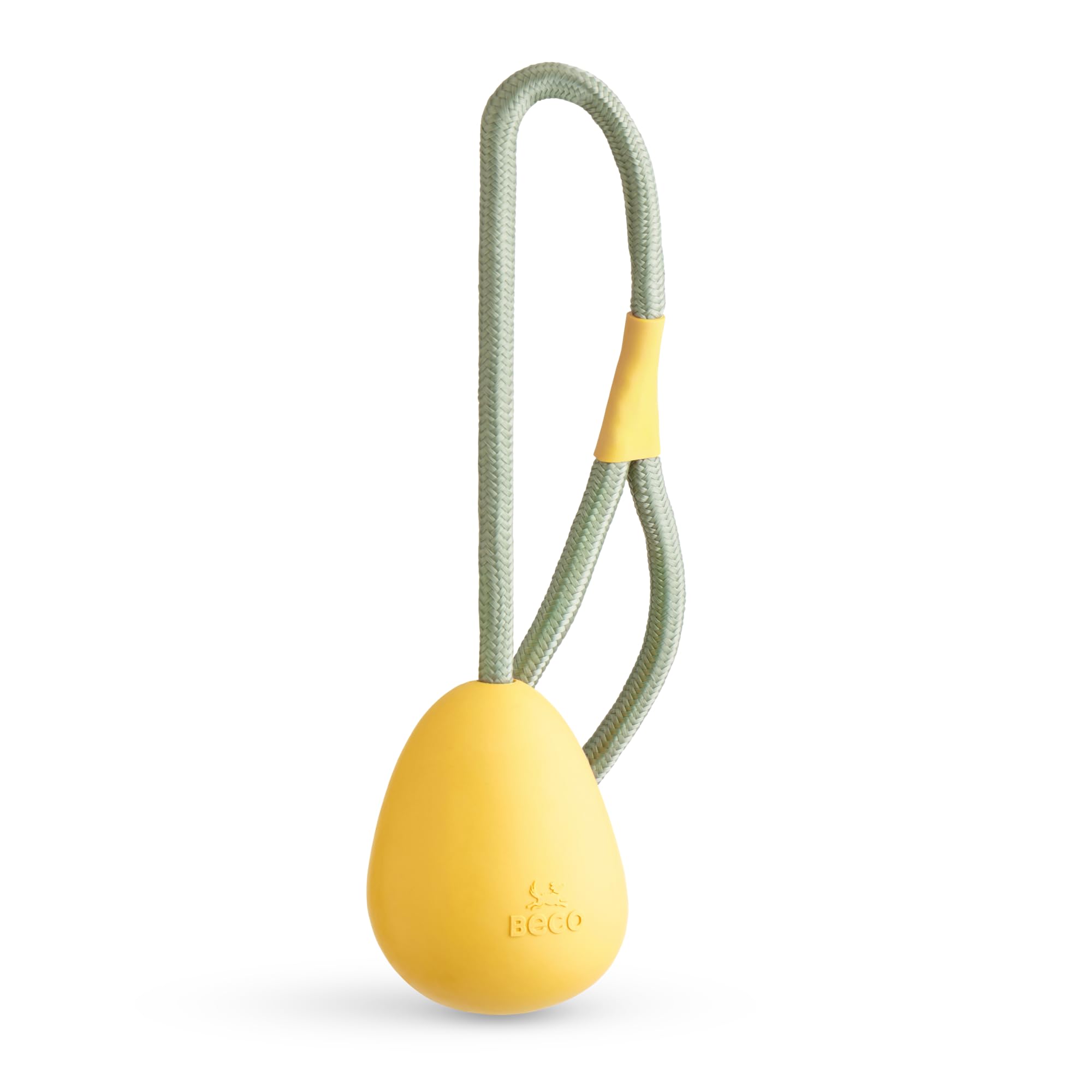 Beco Dog Toy - Natural Rubber Ball on a Rope Toy for Dogs, Egg Shape - Yellow