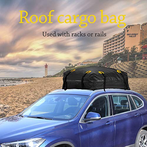 Car Roof Bag (18 Cubic Feet) with Protective Car Roof Mat & Storage Bag 1000D Waterproof Rooftop Cargo Carrier Heavy Duty Roofbag Excellent Military Quality Bag Fits All Cars with/Without Rack