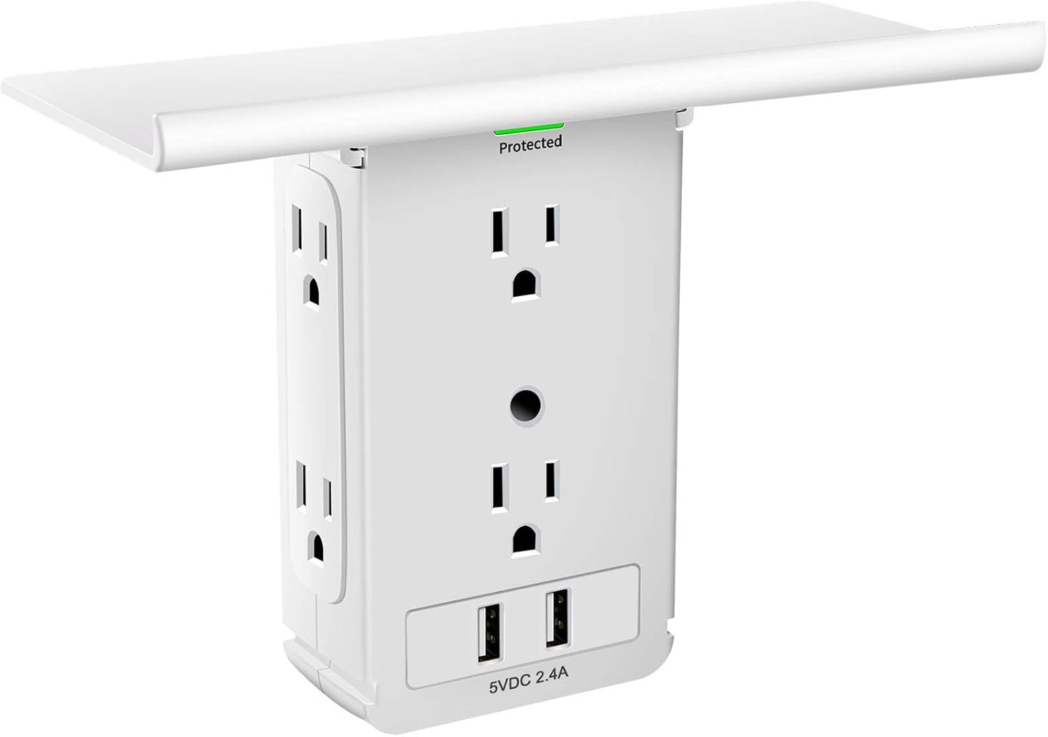 Socket Outlet Shelf 8 Port with Surge Protector, Wall Outlet Shelf