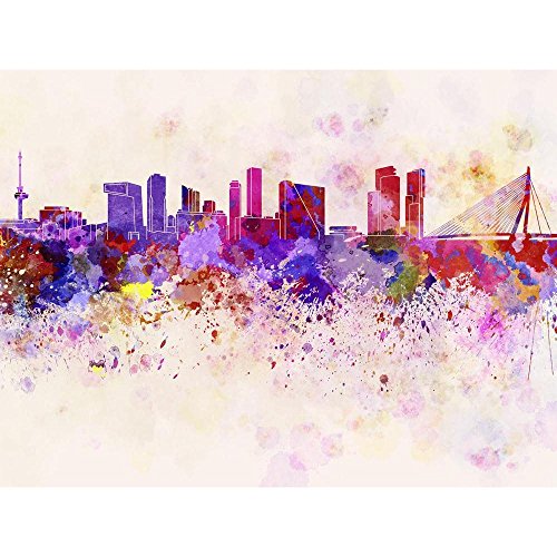 ArtzFolio Rotterdam Skyline, Netherlands Unframed Premium Canvas Painting 37.3inch x 28inch (94.8cms x 71.1cms)