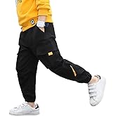 Rolanko Boys' Cargo Pants Casual Kids Joggers Elastic Waist Outdoor Hiking Baggy Trousers 4-14 Years