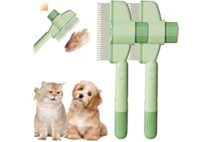 ATFIRST Pet Hair Removal Comb Flea Comb, 2025 New Cat Brush for Short and Long Hair Cats, Cat Hair Grooming Brush, Cat Brush with Release Button, De-Shedding Cat Hair Comb, Cat Grooming Supplies (Green 2pcs)