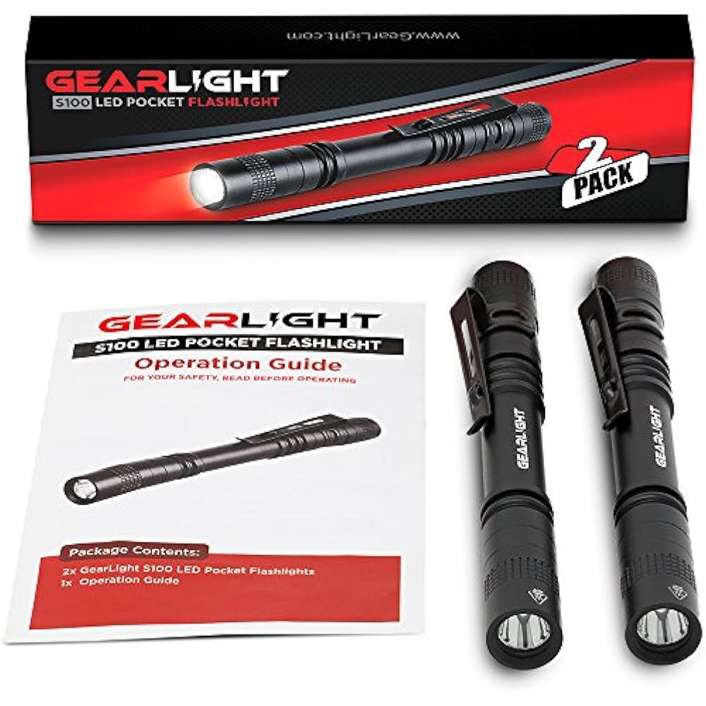 LED Pocket Pen Light Flashlight S100 2 PACK Small, Mini, Stylus