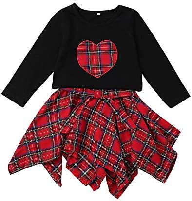 Baby Easter Day Outfit Todder Girl Long Sleeve Black Tshirt+Fashion Red Skirt Set