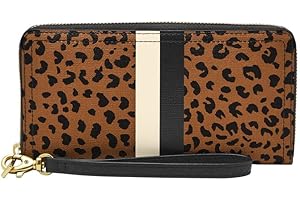 Fossil Women's Logan Leather RFID-Blocking Zip Around Clutch Wallet with Wristlet Strap