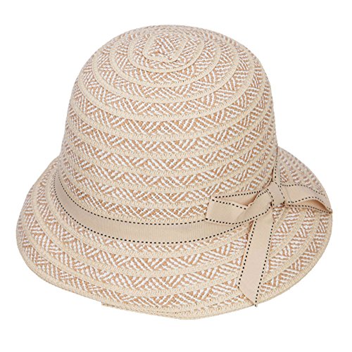 Women's Bow Toyo Braid Cloche - Tan White OSFM