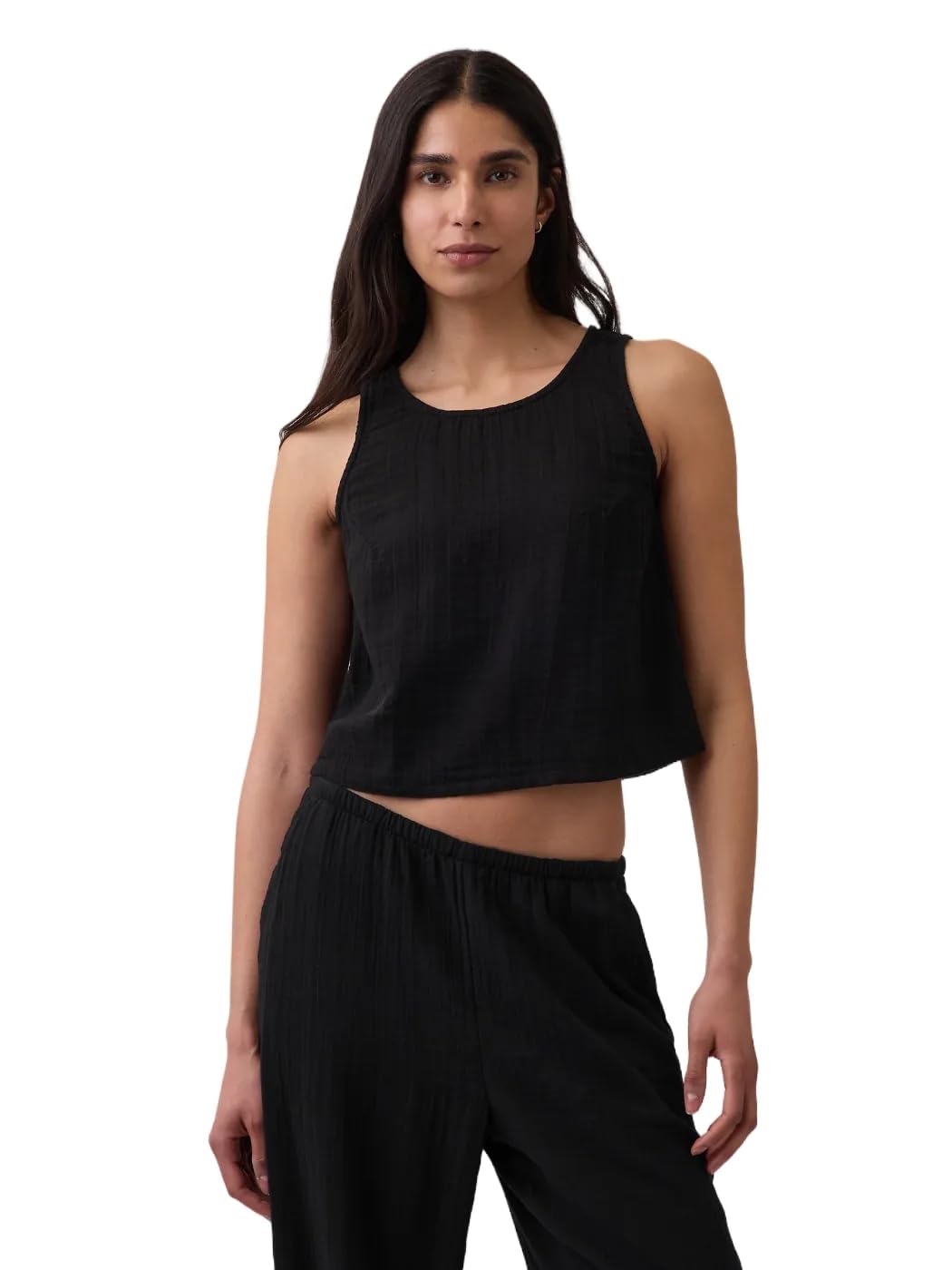 GAP Womens Sleeveless Drawstring Gauze Top Black S