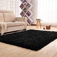 YOH Super Soft Area Rugs Silky Smooth Bedroom Mats Fluffy Shaggy Rugs for Living Room Kids Room Nursery Home Decor Carpet 4 Feet by 5.3 Feet (Black)