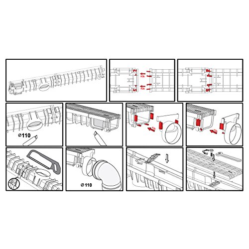 5 m Entwässerungsrinne mit Dichtung Belastungsklasse B125. Gussrost ( Gußrost ). Tiefe: 100mm – Bild 8