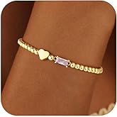 DCDJGMAJ Valentines Gifts for Her - Dainty Birthstone Bracelets for Women Elastic 14K-Gold-Plated Bead Bracelet Trendy Heart Friendship Bracelets Stack Birthday Jewelry Gifts for Women