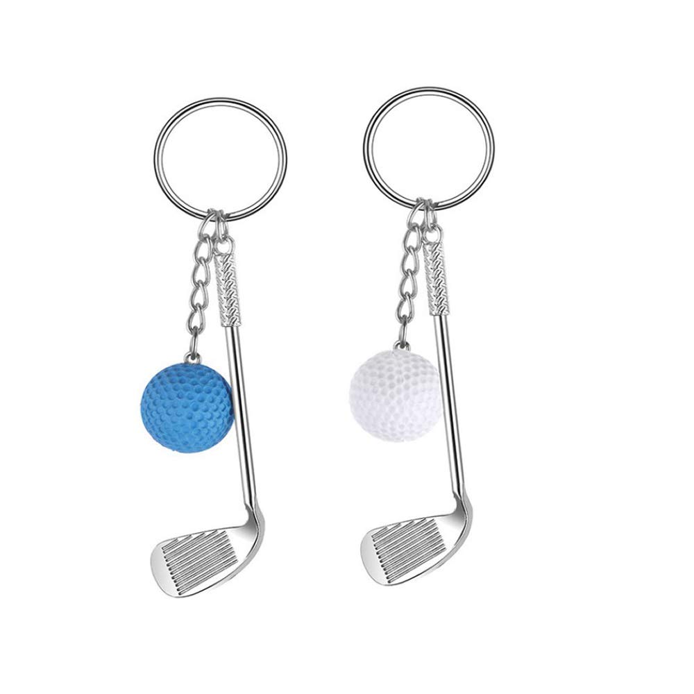IKAAR Keychain Pack of 2: Mini Golf Racket & Ball Pendant (Blue + White, Zinc Alloy, Unisex-Adults)