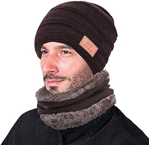 Goodbuy Warm Knitted Hat, Winter Beanie Hat Men with Circle Scarf for Ski (Coffee 2)
