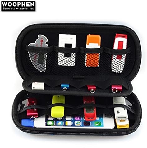 WOOPHEN Universal Double Layer Electronics Accessories Bag, Travel Gear Organizer for Phone, Charger, Earphone, USB Cable, U Flash Disk, SD Cards, Credit Card Organizer Cable Storage Bag (Black)