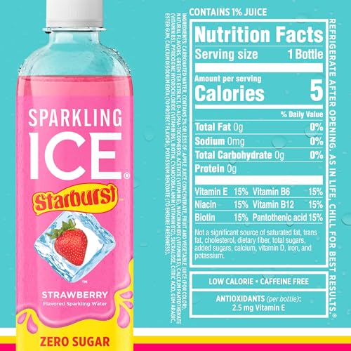 SPARKLING ICE STARBURST VARIETY PACK, ZERO SUGAR FLAVORED SPARKLING WATER, WITH VITAMINS AND ANTIOXIDANTS, LOW CALORIE BEVERAGE, 17 FL OZ, 12 COUNT (CHERRY, STRAWBERRY, LEMON, ORANGE)