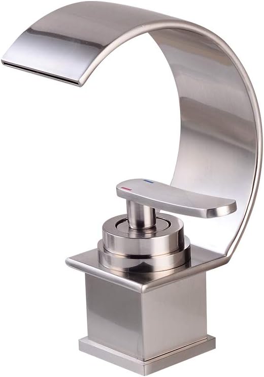 Waterfall Widespread Bathroom Sink Faucet, Single Handle One Hole Vessel Lavatory Faucet, Hot/Cold Water Basin Mixer Tap, Brushed Nickel, YY-55M015SN
