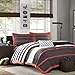 Mi Zone Ashton Casual Comforter Set, Vibrant Colorblock Design, Modern Bedding Geometric Stripes All Season Cover, Matching Shams, Decorative Pillow, Full/Queen, Orange/Grey, 4 Piece