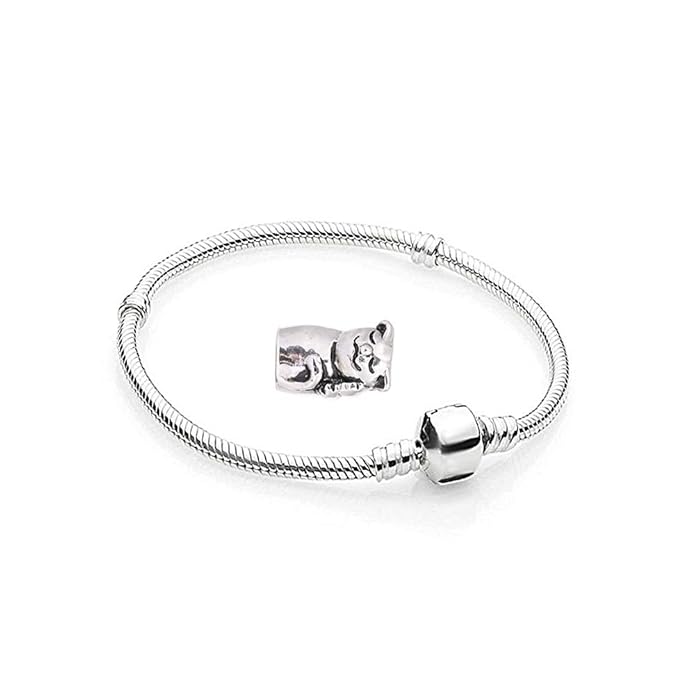 Charms Silber Katze - 1 Armband und 1 Anhänger Edelstahl Starter Set Angebot - Damen Schmuck für bettelarmband Pandora Style 