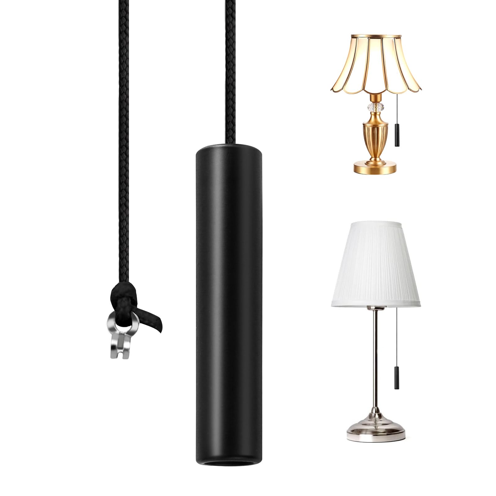 TXErfolg Bathroom Light Pull Cord 6*1.2cm Light Pull Handle with 150cm Light Pull Cord Extension Black Light Switch Pull Cord String Handle Connector for Bathroom Toilet Light Ceiling Light Fan Switch