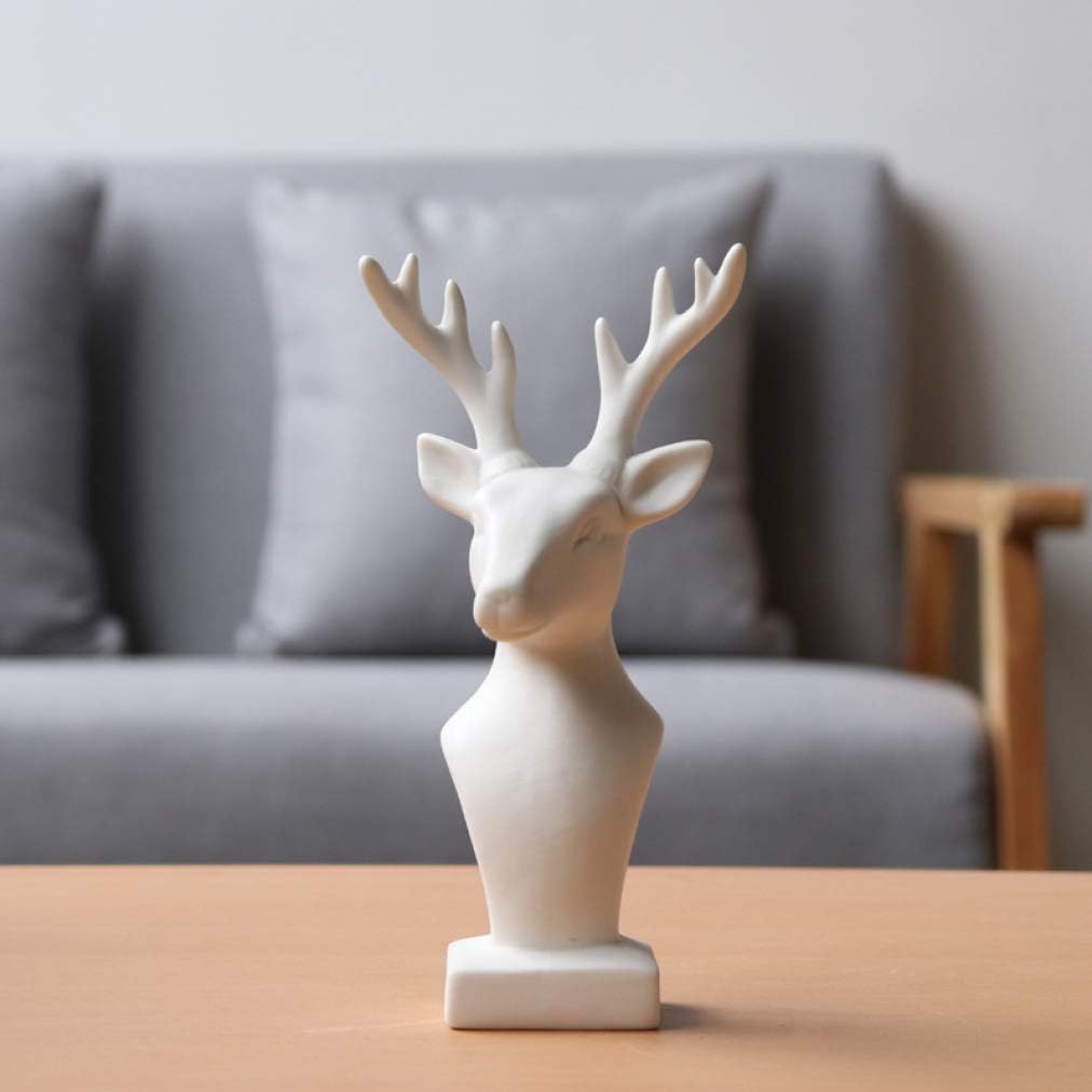 CAMLEO Modern Deer Head Statue White Ceramic Reindeer Figurine Home Decorative Animal Elk Sculpture Craft Decor Ornament