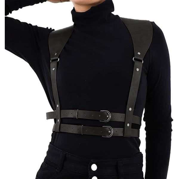 LEWECEEO Women Harness Leather Waistband Double Shoulder  display picture 1