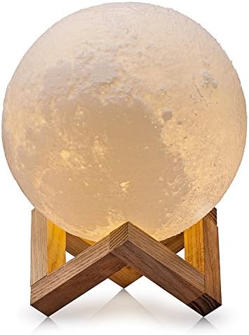 3D Moon Lamp,USB LED Night Light Magical Lunar Table Lamp Moonlight Gift Two Tone Touch Sensor with Wooden Holder (10cm)