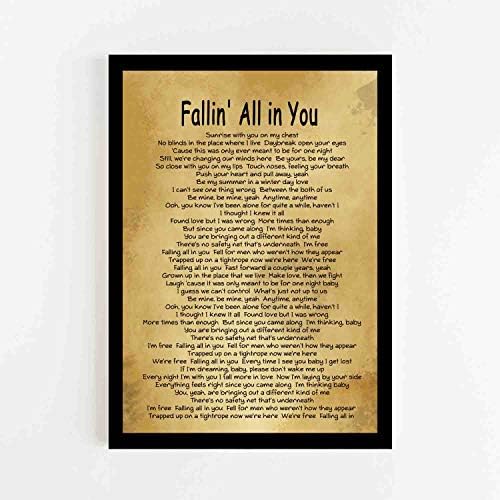 GEHUA06 Wall Art - Fallin' All in You Song Lyric Quote Retro Print 16x12 inch with Frame
