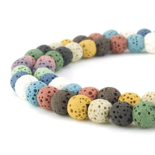 BEADNOVA 6mm Color Lava Bead Rock Stone Gemstone semi precious stone Beads Round Loose Beads for Jewelry Making Findings Accessories 63~65pcs (6mm x 1 Strand, Mixed Color)