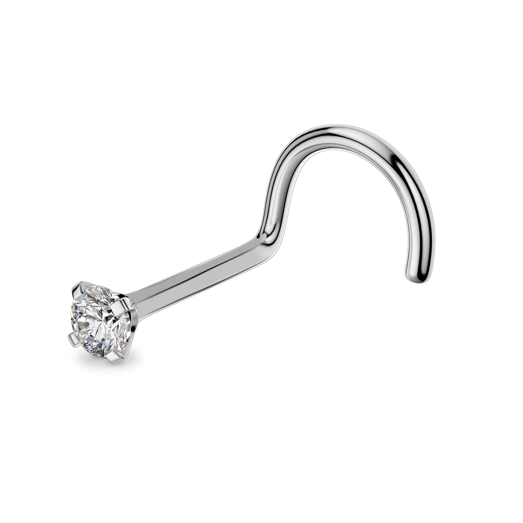 OUFER 20G Solid Titanium Nose Stud Piercing Screw Pack 0.8mm Nose Rings 2mm Clear CZ Round Nose Jewellery Nostril Body Piercings for Women Men