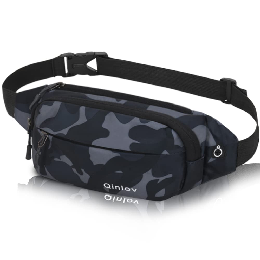 Waterproof Bumbags Waist Fanny Pack Running Belt Ladies Fashion Bum Bag with Adjustable Belt for Sport Running Hiking Jogging Travel Dog wolking Women Men (01CamoBlack)