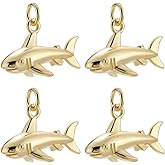 Beebeecraft 1 Box 8Pcs Shark Charms Real 18K Gold Plated Ocean Animal Pendant Charms with Jump Ring for DIY Summer Dangle Jewelry Making
