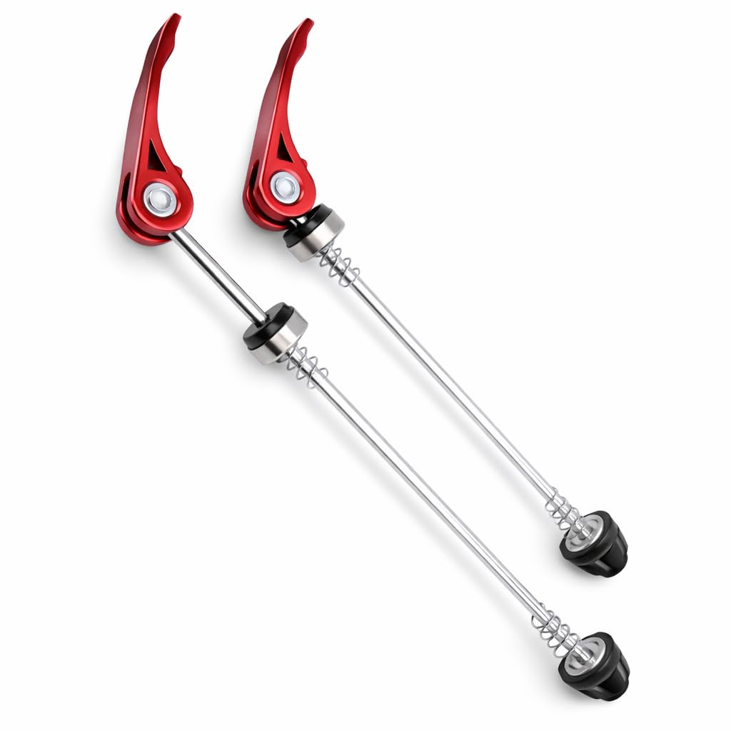 Quick Release Skewer, Durable Secure Fit Bicycle Skewer 145 185mm 2 Pack Red for Road Mountain Commuting Cycling Repairs