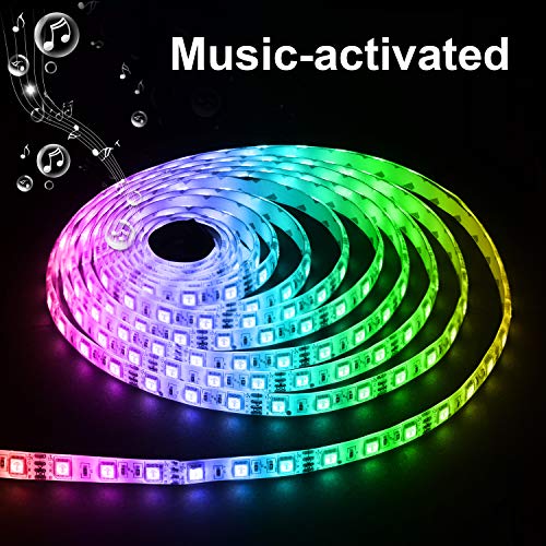Music Led Strip Light, Sync to Music Rope Light Waterproof 16.4ft 300 LEDs RGB 5050 LED Tape with Remote Controller, IR Receiver, Power Supply