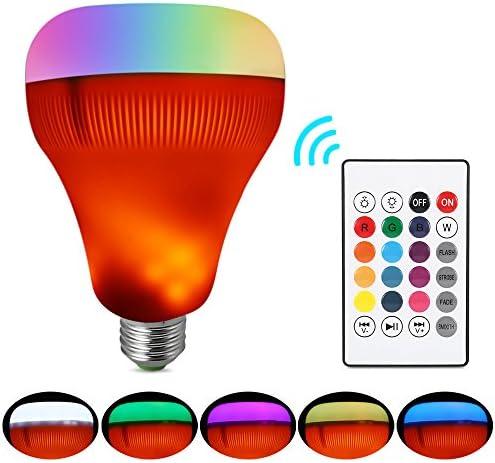 LightMe Music Light Bulb with Flame Effect Light, Intelligent E27 LED Light Bulb with Bluetooth Speaker White + RGB Dimmable LED Lamp with Remote Controller for Home, Party, Bar, Stage