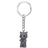 Skrfren Cute Kitty Keychain, Fuzzy Cat Keychain Fluffy Gray Kitten Animal Key Chain for Women for Backpacks Bag Charm Key Chain Accessories