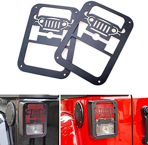 2pcs Tail Light Guard Cover Rear Lamp Taillight Protecter for Jeep Wrangler 2007-2016 with Bull Marked (Black)