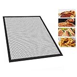 Grill Mesh Mat 2 Pack Teflon Crispy Baking Mats Sheet Vinmax Quick Oven Liners Dehydrator Sheets Perforated Toaster Meshes BBQ Tool Fish And Vegetable Mat That Allows Smoke To Pass Through Non-Stick -