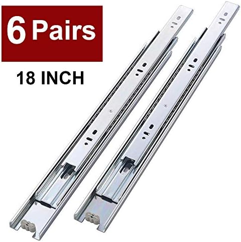 6 Pair of 18 Inch Full Extension Side Mount Ball Bearing Sliding Drawer Slides, Available in 10", 12", 14", 16", 18" and 20" Lengths