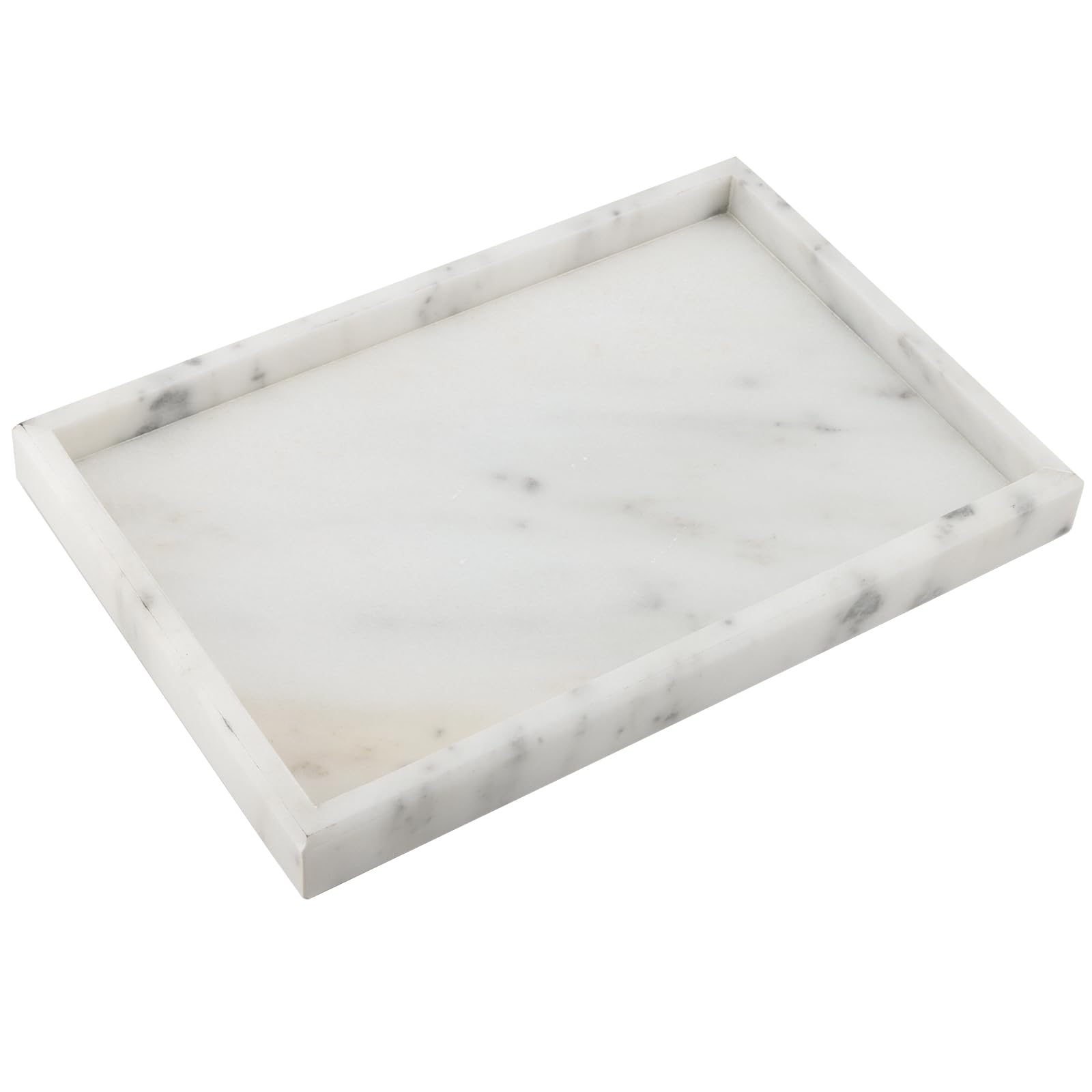 ZOENHOU 30 x 20cm Natural Marble Stone Tray, Starry White Rectangle Bathroom Tray Toilet Tank Storage Tray, Decorative Vanity Tray Holder for Coffee Table, Sink Countertop
