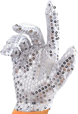 Silver Sequin Gloves Dress up Dance Sequin Gloves Cosplay Party Halloween Gloves - One pair, Two gloves (Adult Size)