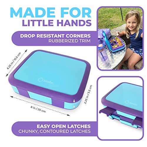 kinsho Bento Lunch Box for Kids Toddlers, 4 Portion Sections Secure Lid