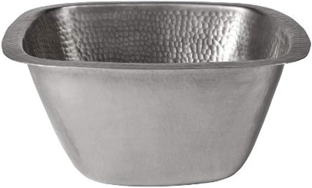 The Copper Factory CF155SN Solid Hand Hammered Copper 13-Inch by 13-Inch Medium Square Bar/Prep Sink, Satin Nickel
