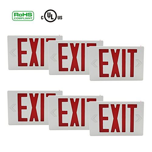 Ainfox 6 Pack LED Exit Sign Emergency Wall Light, Back -up Letter Cover (red/6pack)