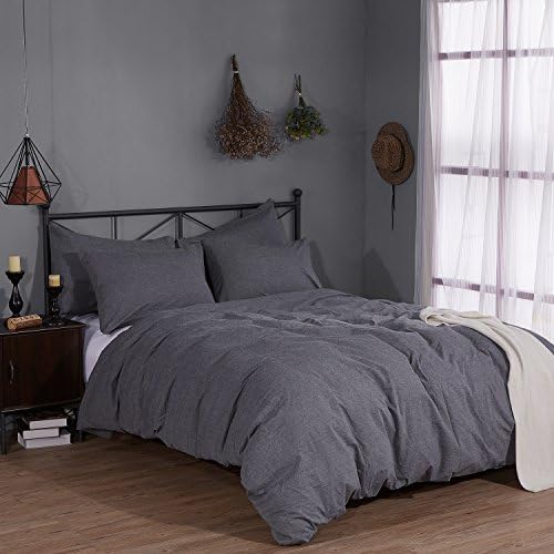 Rural Dandelion 100% Washed Cotton Duvet Cover Bedding Set, Healthy,Luxurious, Comfortable, Breathable, Soft and Extremely Durable,Queen, Dark Gray