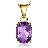 JewelryPalace Natural Gemstone Garnet Peridot Amethyst Citrine Blue Topaz Birthstone Solitaire Pendant Necklace Jewelry Set, 14k Gold Plated 925 Sterling Silver Necklaces for Women, 18 Inch Box chain