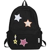 MININAI Corduroy Star Backpack Cute Y2k Preppy Backpack Aesthetic College Laptop Backpack Y2k Accessories for Women (Black)